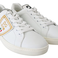 White DG GYM Leather Logo Print Mens Sneakers