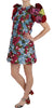 Multicolor Floral Button Crystal Mini Dress