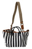 Black White Stripes Cotton Shopping Tote Borse Bag