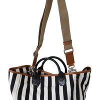 Black White Stripes Cotton Shopping Tote Borse Bag