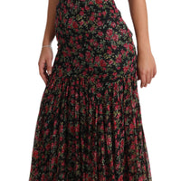 Black Floral Roses A-Line Shift Gown Dress