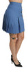 Blue Pleated High Waist Mini Wool Skirt