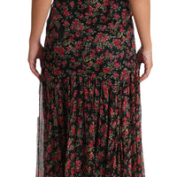 Black Floral Roses A-Line Shift Gown Dress