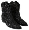 Black Sequined Boots Cowboy Shoes