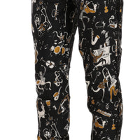 Black Jazz Club Print High Waist Tapered Pants