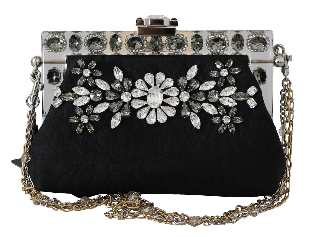 Black Ricamo  Silver Crystal Shoulder VANDA Purse