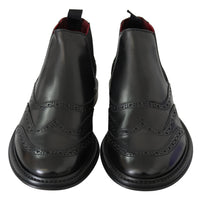 Black Leather  Boots Stretch Mens Shoes