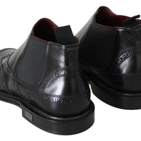 Black Leather  Boots Stretch Mens Shoes