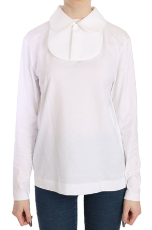 White Cotton Longsleeve Collared Top Blouse