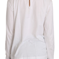 White Cotton Longsleeve Collared Top Blouse