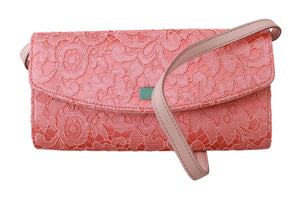 Pink Floral Lace Evening Long Clutch Cotton Bag