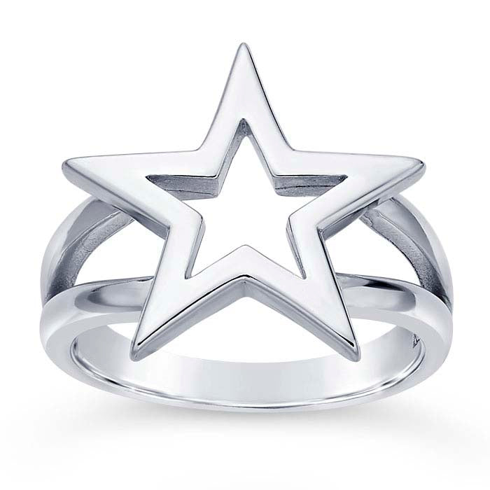 Sterling Silver Open Star Split Shank Ring