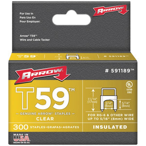 Clear T59(TM) Insulated Staples for RG59 quad & RG6, 5-16" x 5-16", 300 pk