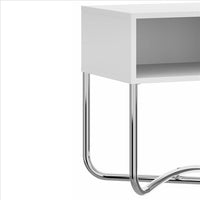 Nightstand or End Table with Open Compartment And Tubular Metal Base, White And Chrome - UPT-238272