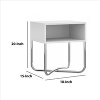 Nightstand or End Table with Open Compartment And Tubular Metal Base, White And Chrome - UPT-238272