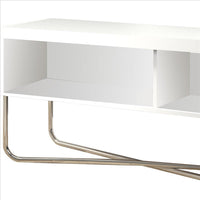 53 Inch TV Stand With 2 Open Compartments And Tubular Metal Frame, White And Chrome - UPT-238274