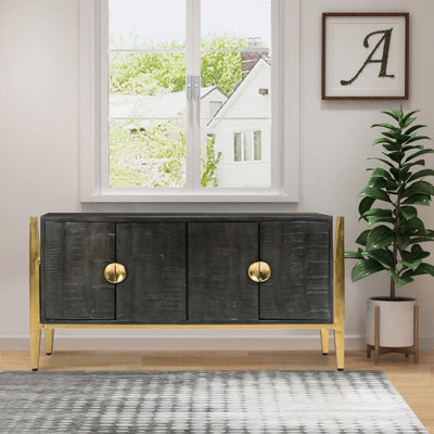 Tali 48in Accent Sideboard Cabinet 2 Doors With Gold Round Handles Gray Wood