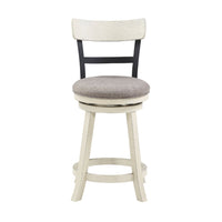 24 Inch Handcrafted 360 Degree Swivel Counter Stool, Curved Open Back, White Wood Frame