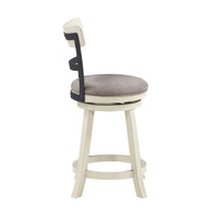 24 Inch Handcrafted 360 Degree Swivel Counter Stool, Curved Open Back, White Wood Frame