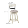 24 Inch Handcrafted 360 Degree Swivel Counter Stool, Curved Open Back, White Wood Frame