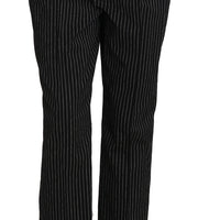 Black Pin Striped Dress Pants Cropped Straight Pant