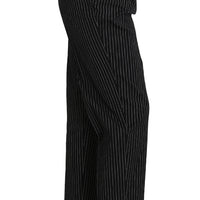 Black Pin Striped Dress Pants Cropped Straight Pant