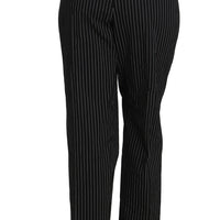 Black Pin Striped Dress Pants Cropped Straight Pant