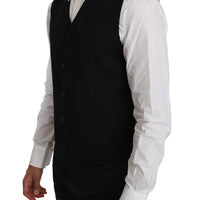 Black Solid 100% Wool Waistcoat Vest