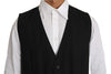 Black Solid Wool Stretch Waistcoat Vest