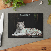 Dad's Day Gift Personalized White Tiger Glass Cutting Board