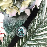 Green Crystals Dial Suede Band Ladie's Watch