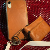 Brown Leather iPhone Silicone Case with Lanyard