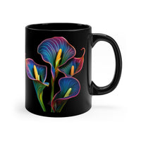 Calla Lillies in Neon All Around an 11oz Black Mug