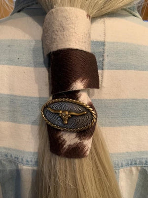 Cowhide with Longhorn Concho Hair Wrap Tie, by Hair Tie Rebel