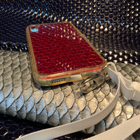 Dark Red Embossed Studded Pyramid iPhone Silicone Case with Lanyard