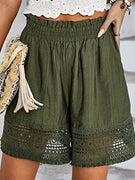 Loose Casual Shorts in Olive or Blue with Lace Trim