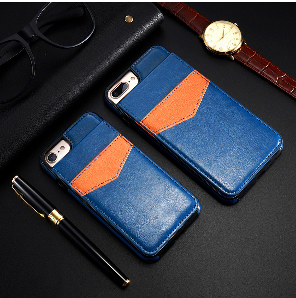 Blue iPhone PU Leather Vertical Flip Multi Cardholder Case