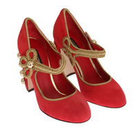 Red Suede Gold Studs Mary Janes Shoes