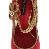 Red Suede Gold Studs Mary Janes Shoes