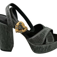 Gray Heart Heels Sandals Platform Shoes