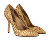 Gold Sequined Leather Pumps Shoes