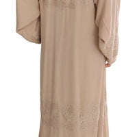 Beige Silk Ricamo Kaftan Abaya Cape