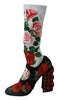 Black Floral Crystal Sock Boots Shoes