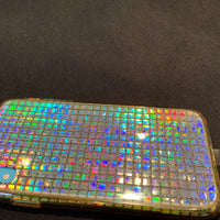 Bling Iridescent Silver Squares iPhone Silicone Case with Lanyard