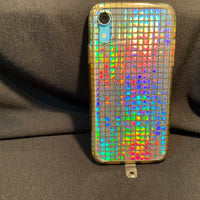 Bling Iridescent Silver Squares iPhone Silicone Case with Lanyard