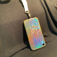 Bling Iridescent Silver Squares iPhone Silicone Case with Lanyard