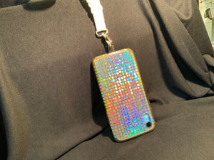 Bling Iridescent Silver Squares iPhone Silicone Case with Lanyard