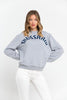 E Melange Grey Print Blue Sweater