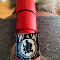 Wounded Warrior Pin on Red Hair Wrap Tie, by Hair Tie Rebel